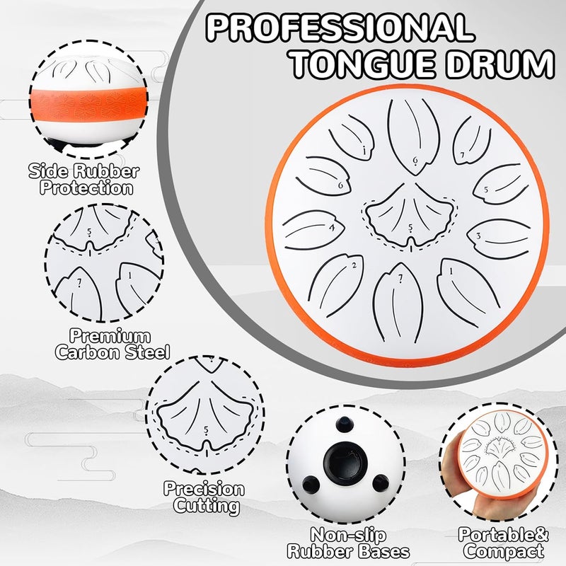 TUOKING Steel Tongue Drum 6 Inch 11 Notes C Key Rain Drum for Adults and Beginners, Handpan Drum Sound Healing Musical Instrument Gift for Meditation, Yoga, Music Lovers(White) - Image 5